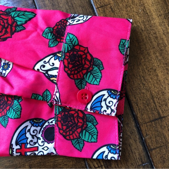 Candy Skull Bright Hot Pink Prairie Cottage Style Maxi Dress size L - Picture 7 of 12